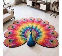 Jelaqmot Quick Dry Non-Slip Peacock Rug - 3D Peacock Diatomaceous Earth Floor Mat, Soft Absorbent Water Mat for Bathroom, Entryway, Kitchen or Bedroom Floor Decor (D,24" × 24"/60 * 60cm)