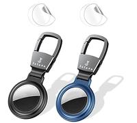 Jelava® Airtag Keyring 2 Pack, Apple Air Tag Holder with Carabiner, Magnetic Airtag Case Design by Aluminum Alloy, Air Tag for Dog/Cat Collar, Car/House Keys, Luggage(Black+Blue)