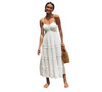 JELID Formal dress for women， Sling Dress, Splicing Swing Skirt, White, L ，Women's summer maxi dresses