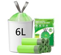 JelKen 120 Biodegradable Bin Liners 6L with Drawstring Tie Handle, Food Waste Bags Strong Trash Bags (43 x 45cm)