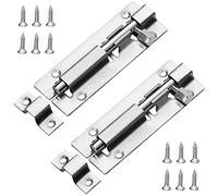 JelKen 2 Pack Door Lock Bolts 4"(100mm), 304 Stainless Steel Door Latch with Screws, Gate Latch for Shed Garden Doors, Internal Doors, 4 Inch