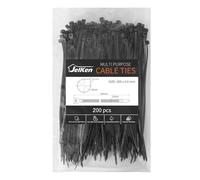 JelKen 200 Pack Black Cable Ties, 200mm x 3.6mm, 8" Nylon Tie Wraps, Self-Locking Strong Zip Ties for Home Office and Garden