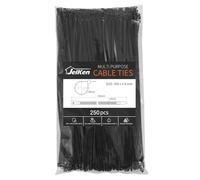 JelKen 250 Pack Black Cable Ties, 300mm x 4.8mm, 12" Nylon Tie Wraps, Self-Locking Heavy Duty Zip Ties for Home Office and Garden