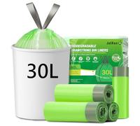 JelKen 60 Biodegradable Bin Liners 30L with Drawstring Tie Handle, Food Waste Bags Strong Trash Bags (57 x 68cm)