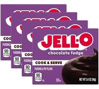 Jell-O Chocolate Fudge Cook & Serve Pudding Mix, 3.4 oz Box (Pack of 4) with Mood Spoons