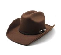 Jellecutte Classic Felt Cowboy Hat for Men & Women Texan Western Fedora Hat with Belt Buckle Stylish Cowgirl Hat for Outdoor Adventures & Parties-Coffee