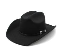 Jellecutte Classic Felt Cowboy Hat for Men & Women Texan Western Fedora Hat with Belt Buckle Stylish Cowgirl Hat for Outdoor Adventures & Parties-Black