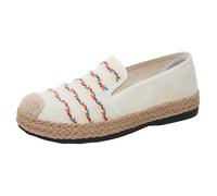 Jellies Shoes Women Spring Summer and Autumn Ethnic Style Embroidery Casual Comfortable Linen Shoe Soft Sole Shoes Light Breathable Casual Flats Ladies oafers Size 8 White