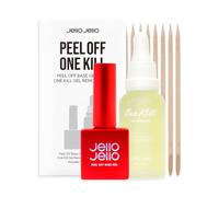 JelloJello One Kill Set (Peel Off Base Gel 10ml + One Kill Remover 30ml + 10 Cuticle Sticks) | Easy & Clean Gel Nail Removal, Skip Soak Off, Great for Home Nail Artists
