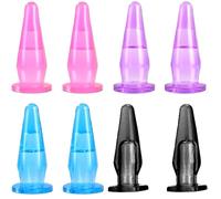 Jelly Anal Plug Massager, Soft Flexible Material, Tapered Tip, Flared Base, 7.5CM, Pink, Purple, Blue and Black