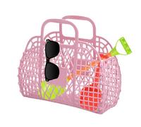 Jelly Bag 2 Pieces Jelly Tote Bag Retro Girl Beach Basket With Handle 24x21x9.5cm Reusable Shopper Tote Bags Lightweight Shopping Storage Organizer For Picnic Pool Party Travel Outdoor Event