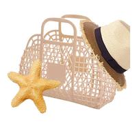 Jelly Bag 2 Pieces Jelly Tote Bag Retro Girl Beach Basket With Handle 24x21x9.5cm Reusable Shopper Tote Bags Lightweight Shopping Storage Organizer For Picnic Pool Party Travel Outdoor Event
