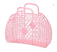 Jelly Bag with Handle 9.8x6.3x8.7 Inch Foldable Assemble Girl Jelly Basket Plastic Purse French Style Retro Tote Beach Bag for Halloween Xmas Gift Toy Storage Style2