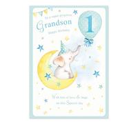 Jelly Beans Gorgeous Grandson First Birthday Card - Age 1 - Cute Elephant on The Moon - Eco-Friendly (PR-206231)