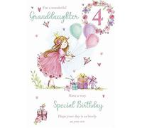 Jelly Beans Wonderful Granddaughter Age 4 Birthday - Large Luxury 4th Birthday Card - Girl and Balloons (206228) From Paper Rose