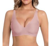 Jelly Bras for Women Deep V Wireless Push Up Leopard Print Bra Full Coverage Non Wired Support Padded Seamless Bras Super Firming Plunge Comfort Everyday Sleep Sports Tshirt Bra Adjustable Straps