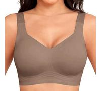 Jelly Bras for Women Seamless Wireless Bra Full Coverage V-Neck Wide Adjustable Strap Comfort Supportive Tshirts Bralettes Breathable Soft Push Up Bras for Everyday Office Yoga Layering Under Coffee