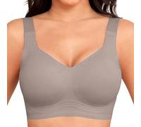 Jelly Bras for Women Seamless Wireless Bra Full Coverage V-Neck Wide Adjustable Strap Comfort Supportive Tshirts Bralettes Breathable Soft Push Up Bras for Everyday Office Yoga Layering Under Khaki