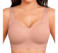 Jelly Bras for Women Seamless Wireless Bra Full Coverage V-Neck Wide Adjustable Strap Comfort Supportive Tshirts Bralettes Breathable Soft Push Up Bras for Everyday Office Yoga Layering Under Pink