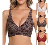 Jelly Bras for Womens Wireless Seamless Bra Push Up Leopard Print Bras Comfort Sleep Bralettes T-Shirt Bra Comfortable Support Padded T Shirt Bralettes with Adjustable Straps (Coffee, XL)
