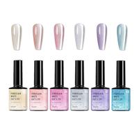 Jelly Cats Eye Gel Nail Polish Set - 6 Colours, Magnetic, Glitter Nude Silver Pink, Holographic, Soak Off UV/LED, 8ML
