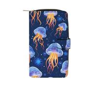 Jelly Fish Blue Fashion Wallet Credit Card Holder Slim Coin Pocket Purse Handheld Phone Bags for Women Men 8×4.5×1.5 Inches