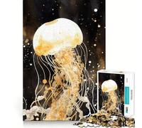 Jelly Fish Gold Decor Jigsaw Puzzles for Adults 1000 Piece Brain Agility Restful Game Happy Challenge Night Game (50x75cm)