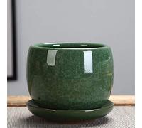 Jelly Fleshy Plants Ceramic Pot Ice Cracked Glazed Flower Pot Succulent Plant Pot Cactus Bonsai Pot Flower Pot Container Planter Garden Decoration,Yellow,13 * 11Cm (Dark Green 10 * 8.2cm)
