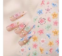 Jelly Flowers Nail Art Stickers Colorful Hibiscus Flowers Nail Sticker | 5DJelly Colorful Summer Flower Nail Sticker Design Hawaiian Flowers Nail Decals for Women Girls Manicure Decoration 1 Sheets