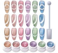 Jelly Glass Cat Eye Gel Nail Polish, 6PCS Holographic Cat Eye Polish Gel with Magnet - Magnetic Nail Polish Set in Pink Purple Green Blue Gold, Soak Off UV/LED Nail Art DIY Kit for Women