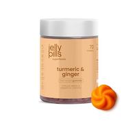 Jelly Pills Turmeric Gummies with Ginger and Black Pepper - with Curcumin & Piperine - 70 Vegan Gummies - No Added Sugar - Orange Flavour - Digestion & Wellbeing