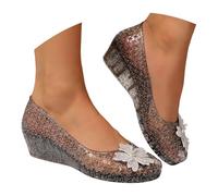Jelly Platform Slip On Sandals - Floral Design, Comfortable Casual Beach Summer Shoes, Non Slip Clear Sole