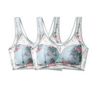 jelly push up bra 2/3 Pack Non Wired Bras for Women uk Multipack Ice Silk Lace Cooling Sleep Bra Comfort Soft Push up Wireless Bralette Thin Breathable Full Coverage Seamless Brassiere Blue 3XL