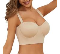Jelly Push Up Bra for Women, Strapless Bras for Women, Low Back Strapless Bra Longline Design Multiway Push Up Supportive Everyday Lingerie Beige