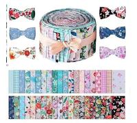 Jelly Roll Fabric Strips for Quilting, 40-Piece Cotton Floral Pattern Strips, 1m x 6.5cm Pre-Cut Quilting Fabric for Blankets, Upholstery & Home Decor
