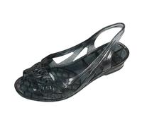 Jelly Sandals Women's Plastic Slingback Water Shoes Bathing Shoes Summer Fish Mouth Transparent Rubber Sandals Soft Plastic Transparent Beach Shoes for Beach Pool Leisure, Z2 Black, 8 UK