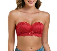 Jelly Strapless Bras for Women Push Up Non Slip Lace Bandeau Bra Soft Comfort Multiway Non Wired Seamless Large Breasts Bra Red,L