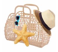 Jelly Tote Bag, Bright Jelly Beach Bag, Foldable Assem-ble Girl Beach Basket, Aesthetic Purse French Style Retro Storage Tote for Party Shopping Travel, Camping, and Outdoor Activities