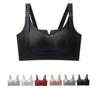 Jelly Wireless Bra Seamless Push Up Bras for Women Full Coverage Supportive 3-Grades Breast Lifter Everyday Bras Sagging Breasts No Wired Seamless Sleep Bralette,Black,L