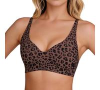Jelly Wireless Push Up Bra, Jelly Bras for Women UK: Comfort Leopard Print Padded Deep V Non Wired Brassiere Full Support Full Coverage Push Up Super Firming Seamless Bra Black XL