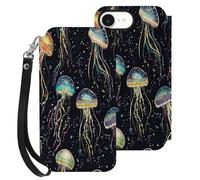 Jelly1fish Printed Flip Wallet Leather Phone Case Card Slots Compatible with iPhone 16 Series
