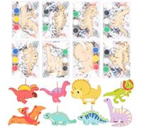 JellyArch 24 Set Dinosaurs Party Favors Jungle Craft Kits Supplies DIY Dinosaurs Jungle Wooden Painting Kit Wooden Coloring Crafts Birthday Goodie Bags Gifts Prizes