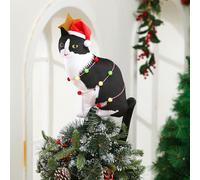 JellyArch Cat Christmas Tree Topper with Hat, Glitter Star Wings Decor Ornament Plush Cat Lover Gift Ideas for Holidays