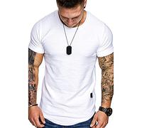 JELLYB Men Muscle Shirt Summer Slim Fit Stretch Round Neck Men Sports Shirt Modern Urban Solid Color Men’S Short-Sleeved Compression Shirt Light Casual All-Match Shirt
