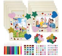 Jellybibo 10 Pack DIY Wooden Photo Frames Kit for Kids, 6x8 Inch Picture Frame Painting Craft Set with Glitter Stickers & Color Pens & Stones, Decorate & Paint Your Own Picture Frame