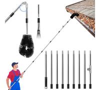 Jellybibo 4M Telescopic Gutter Cleaner Kit, Adjustable Angle Pole with Brush & Scoop for Removing Leaves, Debris & Spider Webs, Roof Gutter Cleaning Tool for Gardens, Ditches, Villas & Townhouses