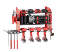 Jellybibo Power Tool Storage, Heavy Duty Wall Mounted Power Tool Organiser, 100Lbs Load 3 Layers Utility Storage Rack for 4 Power Drill Tools for Workshop Shed Pegboard Basement