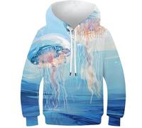 Jellyfish 3D Printed Children's Hoodie Animals Sweatshirt Tops Casual Long Sleeve Hoody Jumper with Pocket 8-10Y