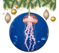 Jellyfish Academy Ceramic Christmas Ornaments 3 Inch Vintage Hanging Baubles with Gold String for Xmas Tree Decorations Holiday Party Yard Garden Home Decor Festive Keepsake Gift Exchange