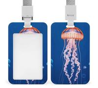 Jellyfish Academy Id Badge Holder with Lanyard, Clear Vertical Card Protector Waterproof, Breakaway Safety Neck Strap, Heavy Duty Name Tag Holder for Nurse Teacher Officer Staff Women Men